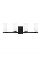 Generation Lighting Seagull 4424604EN3-112 - Alturas indoor dimmable LED 4-light wall bath sconce in a midnight black finish and etched white gla