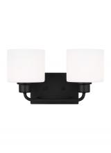 Generation Lighting Seagull 4428802-112 - Canfield indoor dimmable 2-light wall bath sconce in a midnight black finish and etched white glass