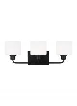 Generation Lighting Seagull 4428803-112 - Canfield indoor dimmable 3-light wall bath sconce in a midnight black finish and etched white glass