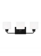 Generation Lighting Seagull 4428803EN3-112 - Canfield indoor dimmable LED 3-light wall bath sconce in a midnight black finish and etched white gl