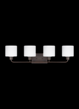 Generation Lighting Seagull 4428804-710 - Canfield modern 4-light indoor dimmable bath vanity wall sconce in bronze finish with etched white i