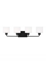 Generation Lighting Seagull 4428804EN3-112 - Canfield indoor dimmable LED 4-light wall bath sconce in a midnight black finish and etched white gl