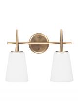 Generation Lighting Seagull 4440402-848 - Driscoll contemporary 2-light indoor dimmable bath vanity wall sconce in satin brass gold finish wit