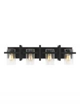 Generation Lighting Seagull 4441504-112 - Mitte transitional 4-light indoor dimmable bath vanity wall sconce in midnight black finish with cle