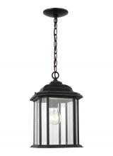 Generation Lighting Seagull 60031-12 - Kent traditional 1-light outdoor exterior ceiling hanging pendant in black finish with clear beveled