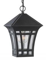 Generation Lighting Seagull 60131-12 - Herrington transitional 1-light outdoor exterior hanging ceiling pendant in black finish with clear