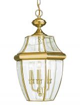 Generation Lighting Seagull 6039-02 - Lancaster traditional 3-light outdoor exterior pendant in polished brass gold finish with clear curv