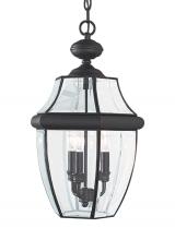 Generation Lighting Seagull 6039-12 - Lancaster traditional 3-light outdoor exterior pendant in black finish with clear curved beveled gla