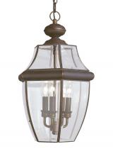 Generation Lighting Seagull 6039-71 - Lancaster traditional 3-light outdoor exterior pendant in antique bronze finish with clear curved be