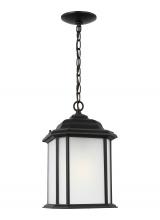 Generation Lighting Seagull 60531-12 - Kent traditional 1-light outdoor exterior ceiling hanging pendant in black finish with satin etched