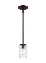 Generation Lighting Seagull 61170-710 - Oslo indoor dimmable 1-light mini pendant in a bronze finish with a clear seeded glass shade