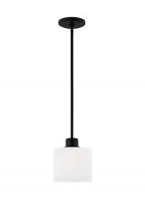 Generation Lighting Seagull 6128801EN3-112 - Canfield indoor dimmable LED 1-light mini pendant in a midnight black finish with white etched glass