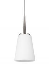 Generation Lighting Seagull 6140401EN3-962 - Driscoll contemporary 1-light LED indoor dimmable ceiling hanging single pendant light in brushed ni