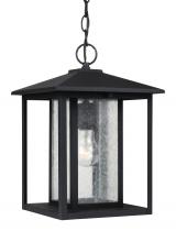 Generation Lighting Seagull 62027-12 - Hunnington contemporary 1-light outdoor exterior pendant in black finish with clear seeded glass pan