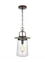 Generation Lighting Seagull 6208901-71 - Tybee traditional 1-light outdoor exterior pendant in antique bronze finish with clear glass shade