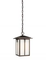 Generation Lighting Seagull 6252701-71 - Tomek modern 1-light outdoor exterior ceiling hanging pendant in antique bronze finish with etched w