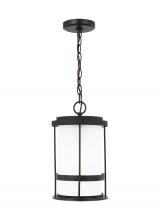 Generation Lighting Seagull 6290901-12 - Wilburn modern 1-light outdoor exterior ceiling hanging pendant lantern in black finish with satin e