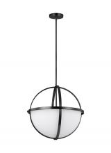 Generation Lighting Seagull 6624603-112 - Alturas indoor dimmable 3-light pendant in a midnight black finish and etched white glass shades