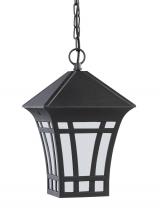 Generation Lighting Seagull 69131-12 - Herrington transitional 1-light outdoor exterior hanging ceiling pendant in black finish with etched