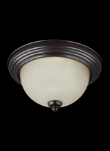 Generation Lighting Seagull 77065-710 - Geary transitional 3-light indoor dimmable ceiling flush mount fixture in bronze finish with amber s