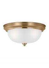 Generation Lighting Seagull 77065-848 - Geary traditional indoor dimmable 3-light ceiling flush mount in satin brass with a satin etched gla