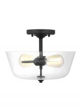 Generation Lighting Seagull 7714502-112 - Belton transitional 2-light indoor dimmable ceiling semi-flush mount in midnight black finish with c