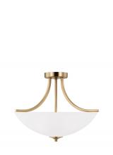 Generation Lighting Seagull 7716503-848 - Geary traditional indoor dimmable medium 3-light semi-flush convertible pendant in satin brass finis