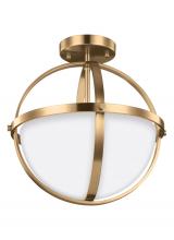 Generation Lighting Seagull 7724602-848 - Alturas contemporary 2-light indoor dimmable ceiling semi-flush mount in satin brass gold finish wit