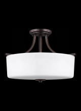 Generation Lighting Seagull 7728803-710 - Canfield modern 3-light indoor dimmable ceiling semi-flush mount in bronze finish with etched white
