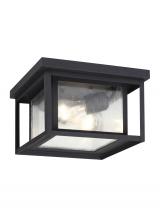 Generation Lighting Seagull 78027-12 - Hunnington contemporary 2-light outdoor exterior ceiling flush mount in black finish with clear seed