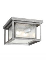 Generation Lighting Seagull 78027-57 - Hunnington contemporary 2-light outdoor exterior ceiling flush mount in weathered pewter grey finish