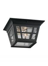 Generation Lighting Seagull 78131-12 - Herrington transitional 2-light outdoor exterior ceiling flush mount in black finish with clear seed