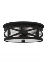 Generation Lighting Seagull 7821402-12 - Outdoor Ceiling traditional 2-light outdoor exterior ceiling flush mount in black finish with clear