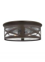 Generation Lighting Seagull 7821402-71 - Outdoor Ceiling traditional 2-light outdoor exterior ceiling flush mount in antique bronze finish wi