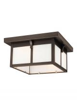 Generation Lighting Seagull 7852702-71 - Tomek modern 2-light outdoor exterior ceiling flush mount in antique bronze finish with etched white