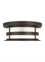 Generation Lighting Seagull 7890902-71 - Wilburn modern 2-light outdoor exterior ceiling flush mount in antique bronze finish with satin etch