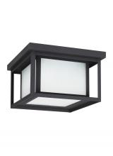 Generation Lighting Seagull 79039-12 - Hunnington contemporary 2-light outdoor exterior ceiling flush mount in black finish with etched see