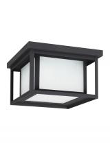 Generation Lighting Seagull 79039EN3-12 - Hunnington contemporary 2-light LED outdoor exterior ceiling flush mount in black finish with etched