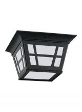 Generation Lighting Seagull 79131-12 - Herrington transitional 2-light outdoor exterior ceiling flush mount in black finish with etched whi