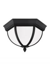 Generation Lighting Seagull 79136-12 - Wynfield traditional 2-light outdoor exterior ceiling ceiling flush mount in black finish with etche
