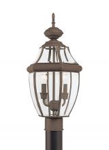 Generation Lighting Seagull 8229-71 - Lancaster traditional 2-light outdoor exterior post lantern in antique bronze finish with clear curv
