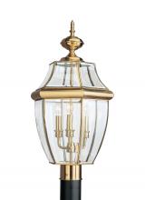 Generation Lighting Seagull 8239-02 - Lancaster traditional 3-light outdoor exterior post lantern in polished brass gold finish with clear