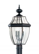 Generation Lighting Seagull 8239-12 - Lancaster traditional 3-light outdoor exterior post lantern in black finish with clear curved bevele