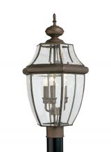 Generation Lighting Seagull 8239-71 - Lancaster traditional 3-light outdoor exterior post lantern in antique bronze finish with clear curv