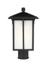 Generation Lighting Seagull 8252701-12 - Tomek modern 1-light outdoor exterior post lantern in black finish with etched white glass panels