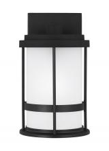 Generation Lighting Seagull 8590901-12 - Wilburn modern 1-light outdoor exterior small wall lantern sconce in black finish with satin etched