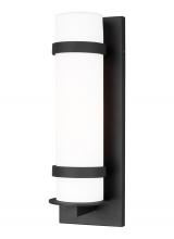 Generation Lighting Seagull 8618301-12 - Alban modern 1-light outdoor exterior medium round wall lantern in black finish with etched opal gla
