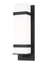 Generation Lighting Seagull 8620701-12 - Alban modern 1-light outdoor exterior medium square wall lantern in black finish with etched opal gl