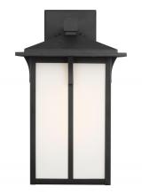 Generation Lighting Seagull 8752701-12 - Tomek modern 1-light outdoor exterior large wall lantern sconce in black finish with etched white gl