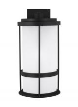 Generation Lighting Seagull 8790901-12 - Wilburn modern 1-light outdoor exterior large wall lantern sconce in black finish with satin etched